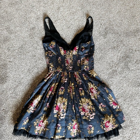 Free People Mesh Sleeveless Floral Dress Navy Blue Size Four 4 - Picture 3 of 11